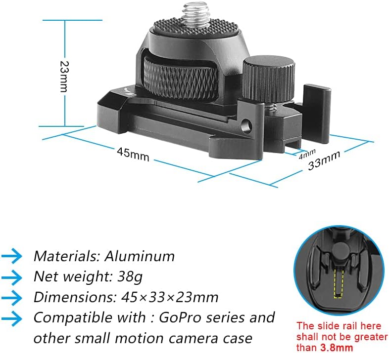 Forevercam 360°Rotate Aluminum Helmet Mount for Gopro Hero 13 12 11 10 9 8 DJI Osmo Insta360 AKASO and Other Action Camera 1/4’’-20 Lock Protector Quick Release Buckle Clip Basic Base Mount