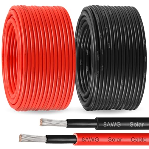 Solar Panel Wire 8 AWG - Solar Extension Cable 100Ft Black & 100Ft Red 8 Gauge Tinned Copper PV Wire for Outdoor Automotive RV Solar Panel Boat Marine (Black+Red)