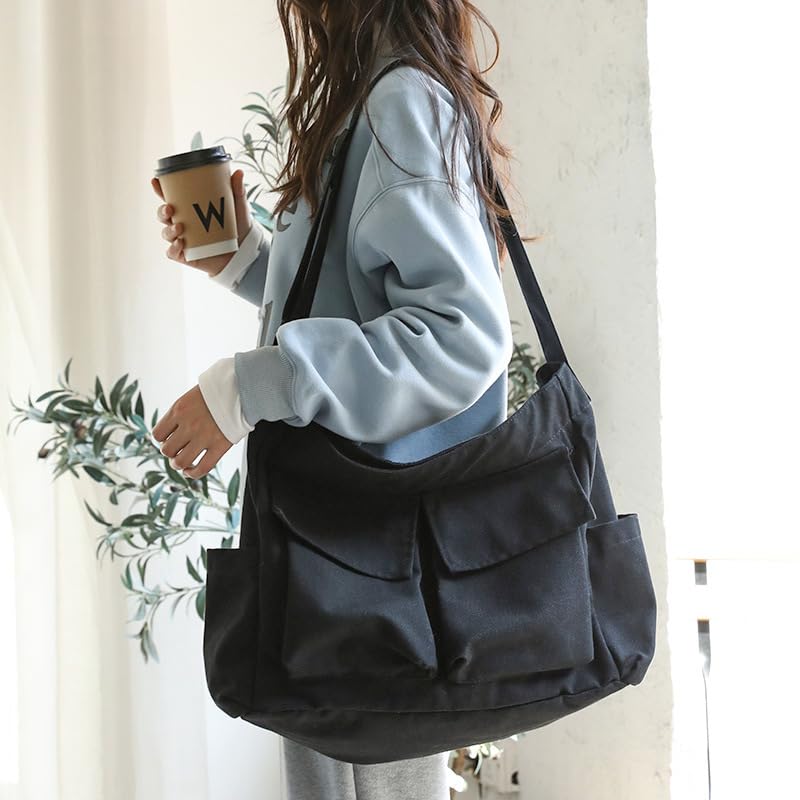 Men Women Tote Bag Messenger Bag Crossbody Shoulder Vintage with Multiple Pockets for College Work Daily3