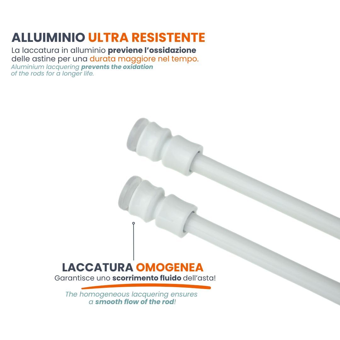 Paire De Baguettes Pour Rideaux En Verre TENDAGGIMANIA - Tringle à Pression Extensible 60-80 Cm, Blanc, 8 Mm