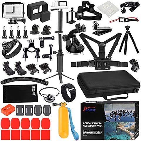 Husiway Accessory Kit for GoPro Hero 7 6 5 Black Waterproof Case Housing Silicone Protector Screen Film for Go pro Hero7 Hero6 Hero5 Bundle Set 57C Cover