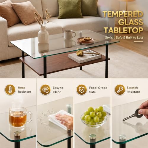Image of Glass Coffee Table Set of 3 Piece, Living Room Tables Set of 3 Pcs, Including 1 Coffee Table and 2 End Side Tables, Metal Frame, Tempered Glass, for Small Space, Apartment