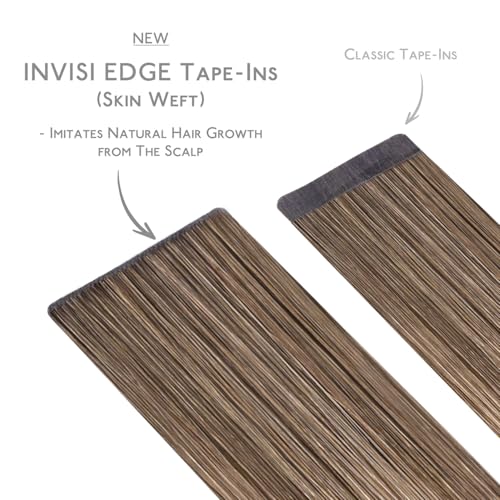 Image of WENNALIFE Invisi Edge Tape in Hair Extensions Human Hair | 14 Inch 50g 20pcs Balayage Sandy Brown to Platinum Blonde Invisi Remy Hair tensions Seamless Injected Tape Ins Straight