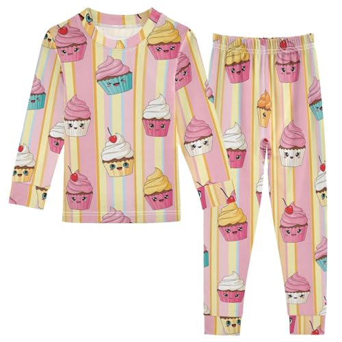 Pajama Sets Long Sleeve Cute Cupcakes Colorful Soft Comfy Sleepwear 2 Piece PJS 3-8T