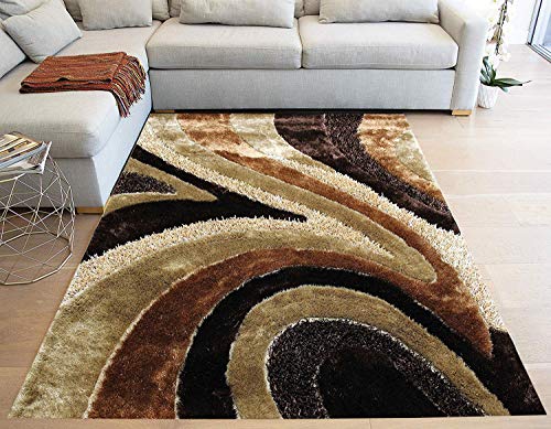 Rolex Home Shimmer Shag Gold Beige Brown Area Rug Carpet, Hand-Tufted, Hand Made