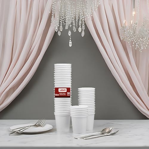 Image of Paper Cups 50 Pcs, Disposable Cups, 150 ML Hot & Cold Beverage Tea, Cofee, Water Cups for Parties, Events, Offices, and Homes, White
