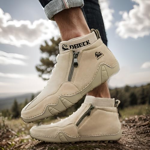 Men's Casual Slip-On Bootie High Top Genuine Leather Zipper Boots Fashion Walking Shoes with Elastic Sock Cuffs2