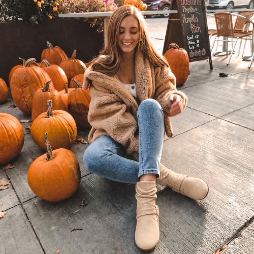 Image of Vepose Women's Slouch Ankle Boots, Flat Low Heel Side Zip Booties 939A