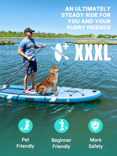 Image of Niphean (Extra Large) Inflatable Paddle Board, SUP for 2+1 People /Family 500lbs Capacity Stand Up Paddle Board with SUP Accessories, StabilTrac Fin Non-Slip Paddleboard for Adults