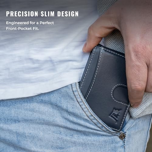 Image of Kings Loot Money Clip Slim Minimalist Wallet for Men - RFID Blocking Leather Design with Money Clip - Front Pocket Bifold Holds 12 Cards - Stylish & Compact Wallets (Blue)