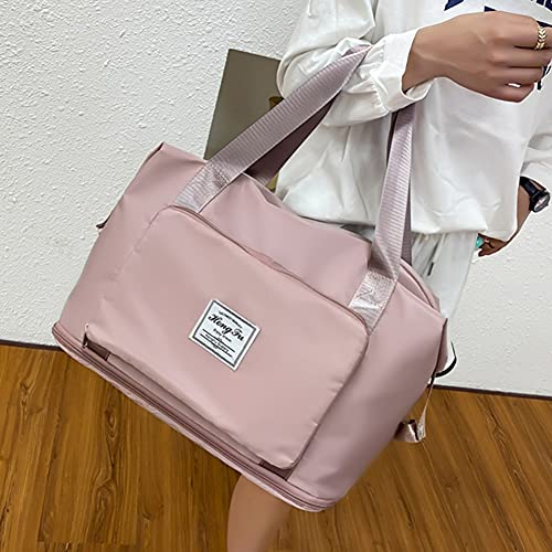 Large Capacity Foldable Travel Duffel, Waterproof Sports Duffel Bag with Wet Compartment, Weekender Bag with Expandable Space, Oxford Cloth Travel Bag Gym Bag (Cherry Pink)