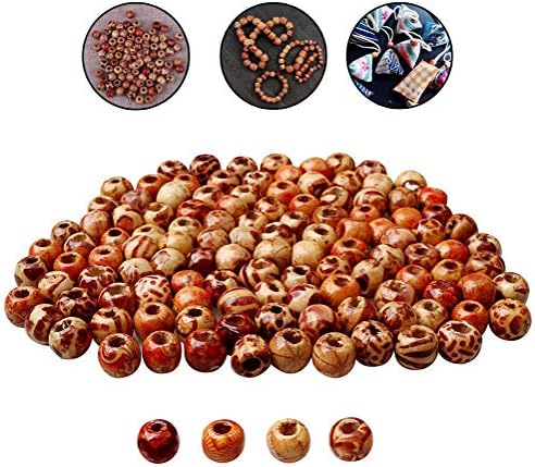 200 PCS Wooden Beads, EUBags Natural Painted Wood Beads Colorful Round Loose Wooden Barrel Beads Macrame Beads for Hair Crafts Rosary Jewelry Bracelet Making