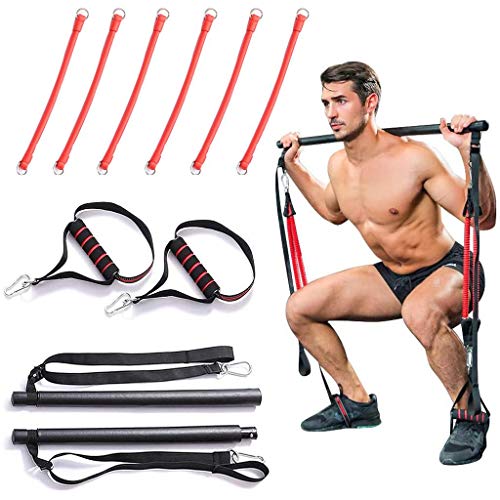 DEELIN Portable Home Yoga Fitness Equipment Gym Pilates Bar System Full Body Workout Training Kit Yoga Belt Strap Adjustable Leg Stretcher Lengthen Ballet Stretch Band(Black)