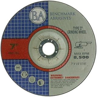 Benchmark Abrasives 7 Inch Grinding Wheel for Metal, Steel, Fiberglass - Thin Type 27 Depressed Center Angle Grinder Cutting Disc with 7/8" Arbor Hole, Cut Off Wheels Grinder Wheel - 10 Pack