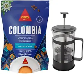 Café Gourmet Moído Delta Q em Pó + Cafeteira Prensa Francesa Colômbia