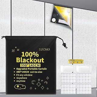 LUCMO Blackout Blinds 350 x 145 CM, 100% Blackout Blinds Curtain for Window, No Drill Portable Blackout Shades Film for Bedroom, Cut to Any Size, Nursery Black Out Blinds for Baby Travel Temporary