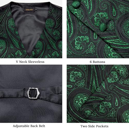 Image of DiBanGu Mens Vest and Tie Set Formal Paisley Waistcoat and Necktie Pocket Square Cufflinks Silk Suit Vest for Tuxedo Wedding