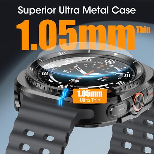 Spapoy 3 in 1 Metal Case for Samsung Galaxy Watch Ultra 47mm with Screen Protector, Rugged Metal Bumper with 9H Tempered Glass Film + Back Cover for Galaxy Watch Ultra 47mm by Spapoy - Used condition - Image 2
