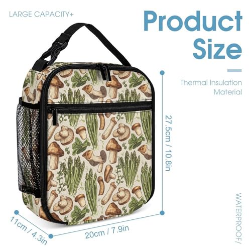 Asparagus And Mushroom Printed Backpack with Lunch Box Bag Pencil Case Pouch 3pcs Daypack Set for Women Men4