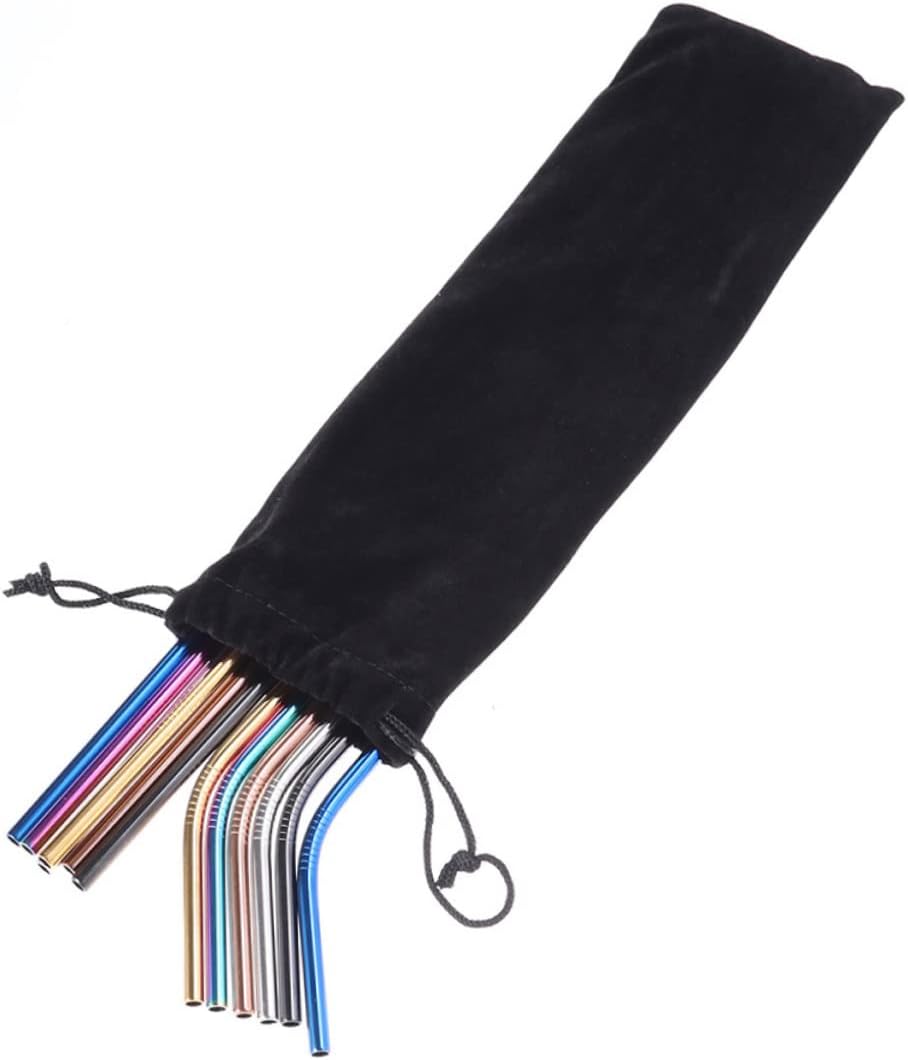 STOBAZA 18pcs Flannel Pouch Bag Stainless Steel Straw Carrying Case for Camping Travel Utensils Reusable Straws Storage