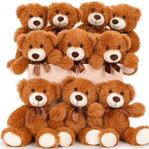 MaoGoLan Bulk Teddy Bear Baby Shower, 10 Packs Small Dark Brown Teddy Bear Stuffed Animals in Bulk,13.5
