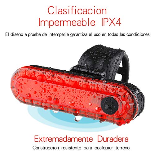 Volcano Eye Luz Trasera de Bicicleta (2 pcs), Luz de Destello de Seguridad USB Recargable Ultra Brillante LED Rojo Fácil de Instalar de Alta Intensidad para Bici de Carretera, Cascos - imagen 4