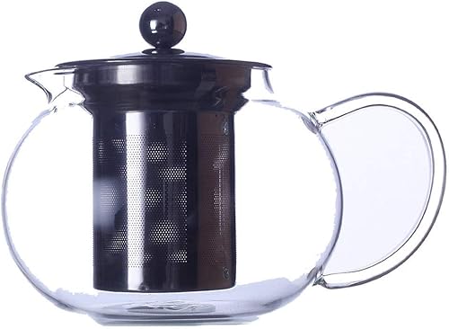 Miniatura 8 de Warmyee Hofu - Tetera pequeña de vidrio de borosilicato transparente con infusor de acero inoxidable 304 extraíble, tetera de hojas sueltas