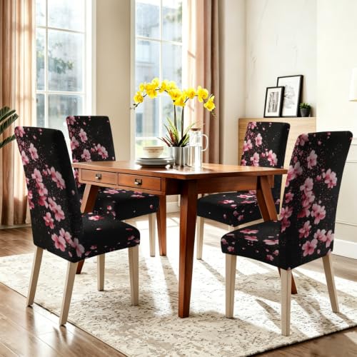 Image of Cherry Blossom Dining Chair Covers Set of 4, Pink Sakura