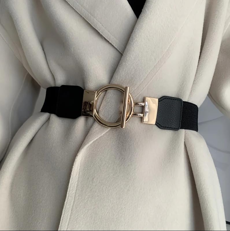 Women Elastic Waist Belt with Double Ring Buckle Stretchable Wide Retro Accessory for Dresses Tunics and Outfits-image-36