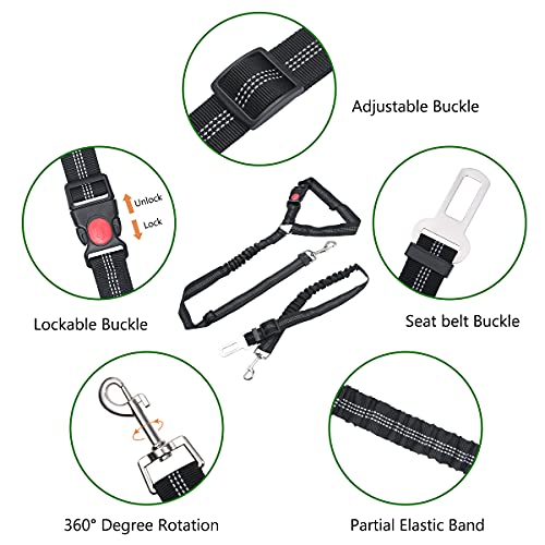 URAQT Hunde Sicherheitsgurt,2 Stück Anschnallgurt Auto mit Universalstecker Hundesicherheitsgurt mit Elastischer Ruckdämpfung und Starke Karabiner 2 in 1 Verstellbares 64-79cm Hundegurt fürs Auto