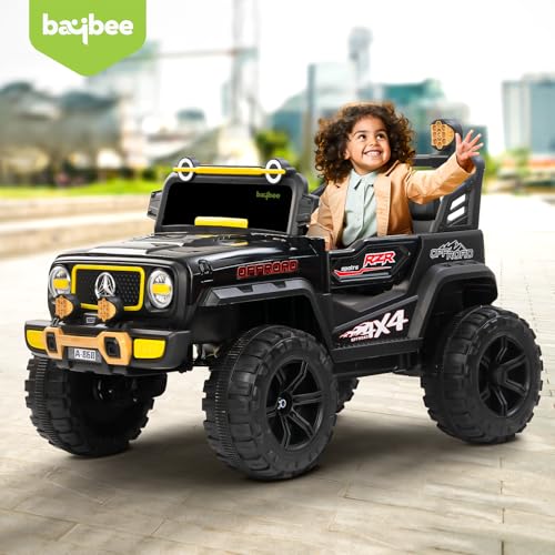 Image of Baybee 4x4 Battery Operated Jeep for Kids, Ride on Toy Baby Car with LED RGB Light & Music, Rechargeable Electric Jeep, Big Battery Car for Kids (Wrangler, Wrangler Black)