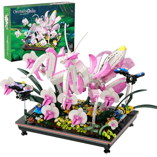 Orchid Praying Mantis Flowers Bonsai Building Set Compatible with major brands Insects Nature Inspired STEM Kit for Adults Stunning Desk Decor for Home/Office for Boys Girls Aged 8-16+ 1077PCS