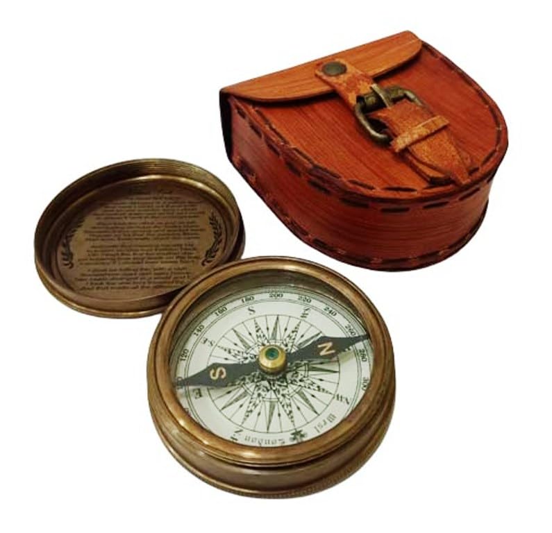 Robert Forest Poem Compass Brass Pocket Transit Compass - Robert Frost with Leather case Antique Compass-picture-16