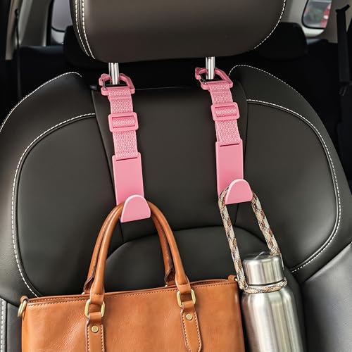 Image of Amooca Anti-drop Car Headrest Hooks 4 Pack Seat Organizer for Bags | Universal Fit Cars SUV Truck, Adjustable, Holds Backpack Water Bottle Handbags Groceries, 40lb Heavy Duty, Clip Design
