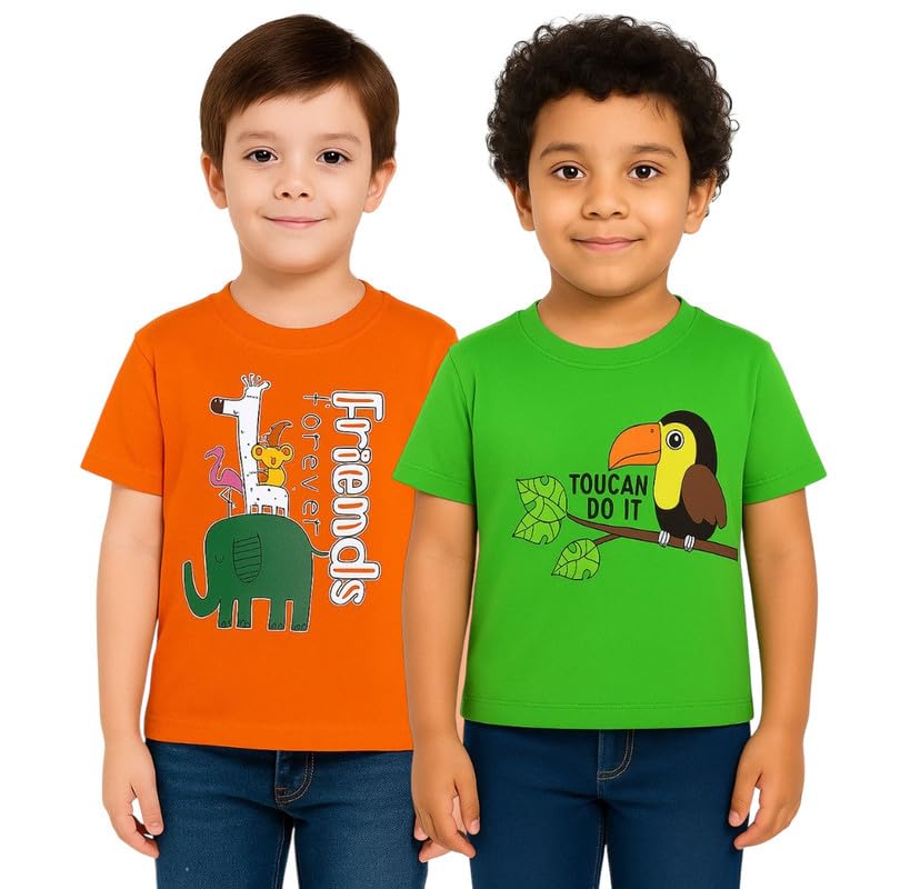 Image of Trendy Printed Cotton Blend Half Sleeve T-Shirt for Boys - Pack of 2