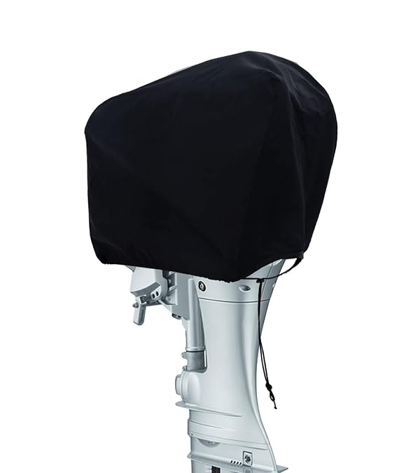 Outboard Motor Cover Waterproof & Heavy-Duty, 600D Oxford Fabric Outdoor Universal Fit Boat Motor Cover for Yamaha, Mercury, Suzuki, Tohatsu, Honda, Boat Engine Cover Fits 225-350HP Black by Coverify - Used condition - US$22.38