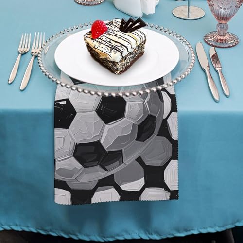 Servilletas de Tela de Fútbol Blanco y Negro 4 Piezas miniatura 4