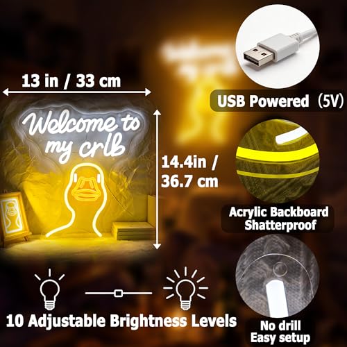 Image of Welcome To My Crib Neon Sign for Wall Decor Light Up Sign Duck Led Signs for Room Party Home Wall Decor USB Powered