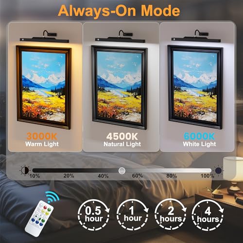 Kryoza Picture Light for Wall Art Motion Sensor – 16'' Wireless and Dimmable Gallery Light, 5000mAh Battery Operated with Remote Control Art Light Over Frame Paintings and Artworks (Black)