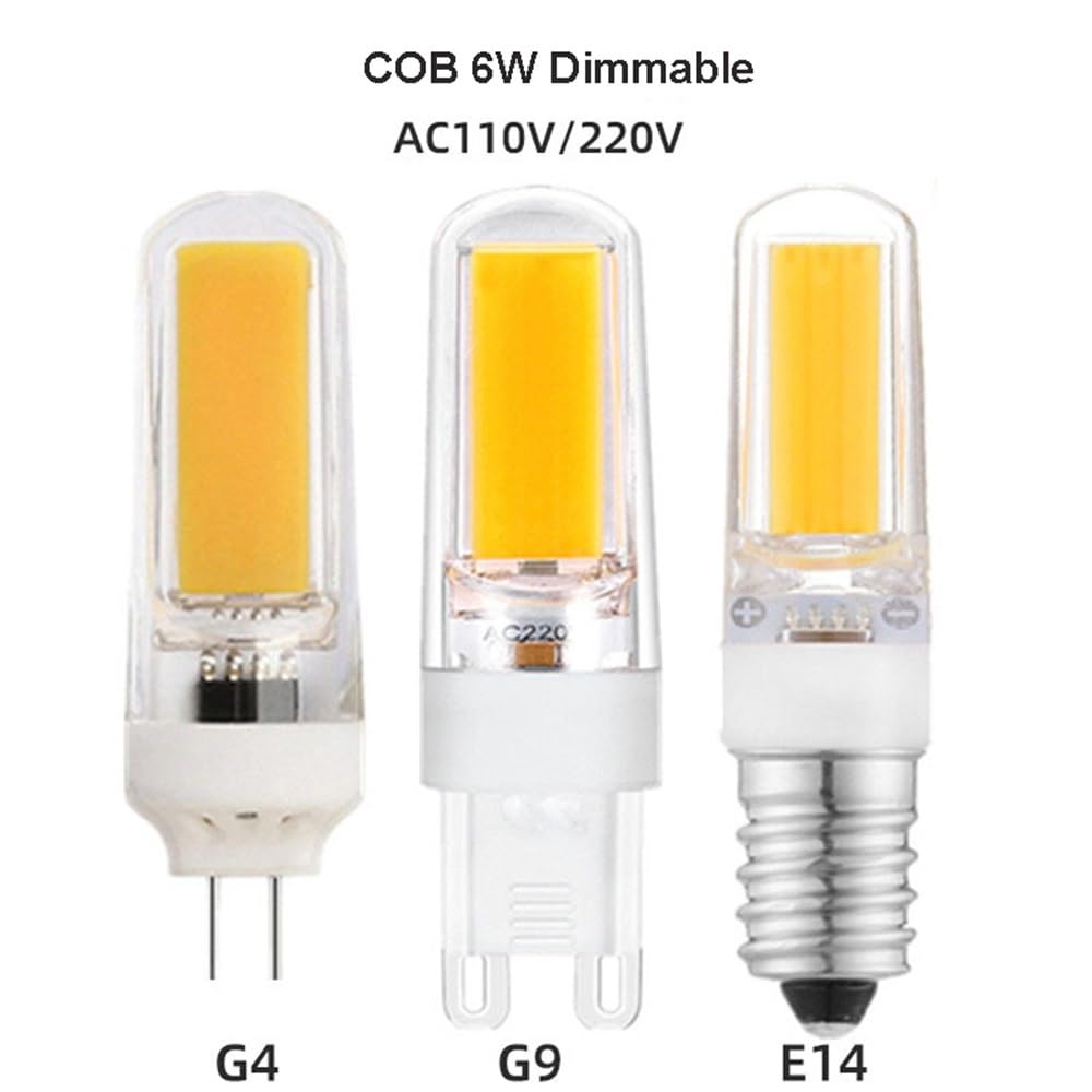 1fortunate Paquete de 50, lámpara LED COB AC220V G4/G9/E14 4W LED regulable cubierta de PC + lámparas de araña con foco de cerámica(Cold White,G9)