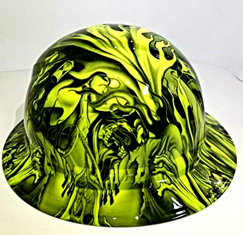 Wet Works Imaging Customized Pyramex Full Brim Hydro Dipped In Green Ace Of Skulls Hard Hat With Ratcheting Suspension Custom Lids Crazy Sick Construction Ppe #TOP4