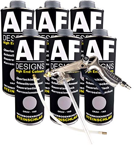 Alex Flittner Designs Steinschlagschutz/Unterbodenschutz grau 6x1kg überlackierbar + Unterbodenschutz Pistole Hohlraumpistole | Rostschutzpistole | Spritzpistole