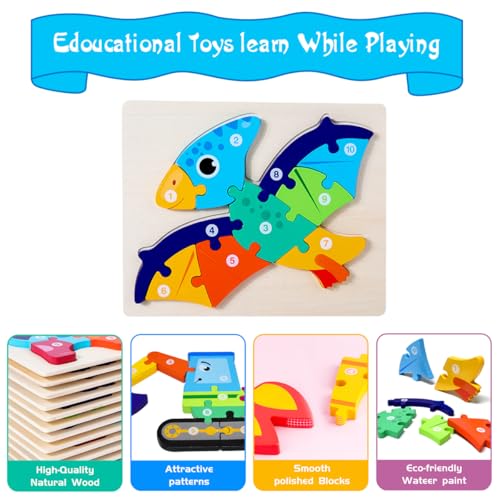 Holzpuzzle für Kleinkinder,Montessori Spielzeug 2 Jahre,Puzzle ab 2 3, Geschenk für 1 2 3 Jährige Jungen und Mädchen - 4er-Pack