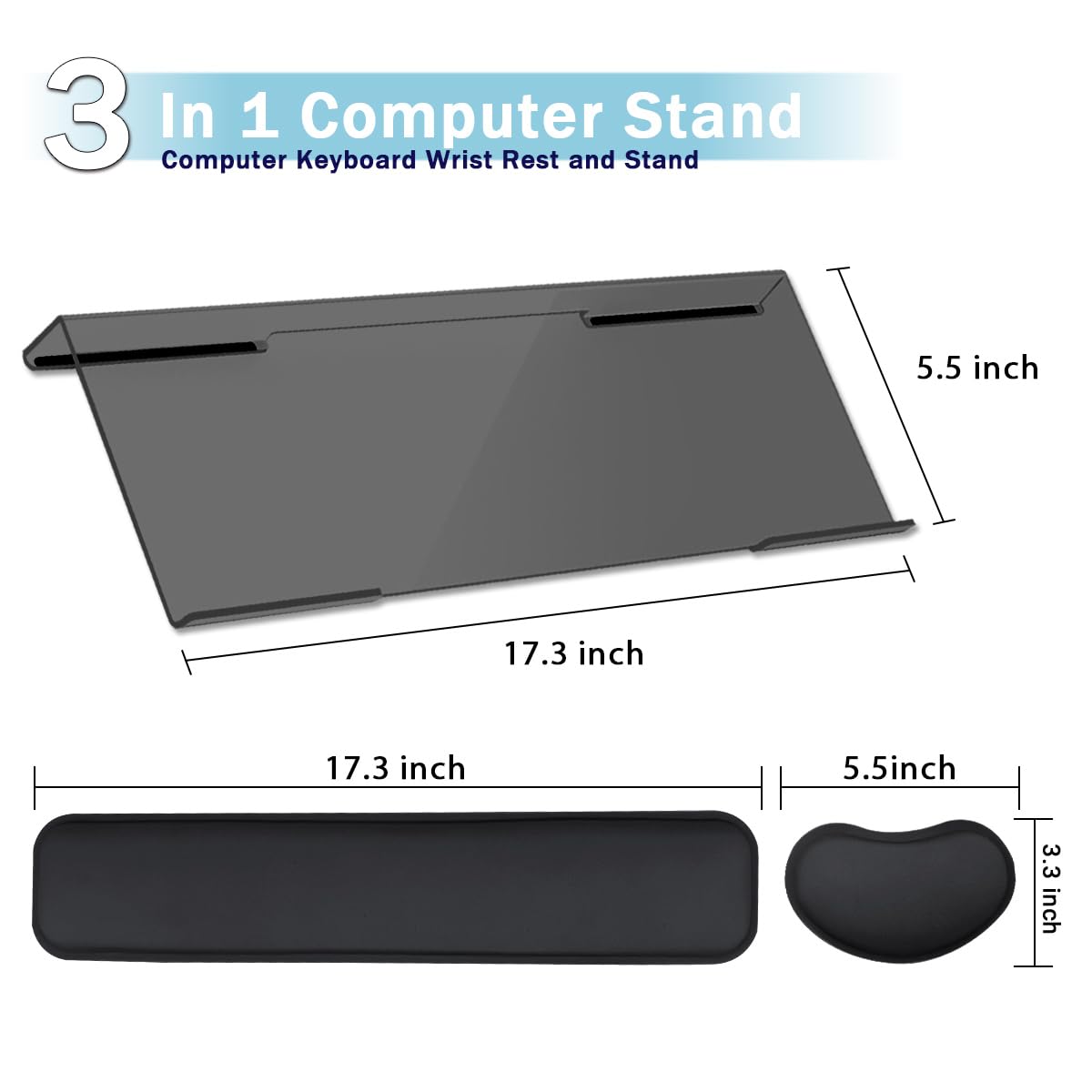 Set di poggiapolsi per tastiera per computer, supporto per tastiera, facile digitazione con cuscinetto da polso, per ufficio, casa, scuola - nero