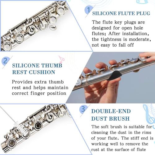 Image of Vesici 40 Pcs Flute Cleaning Kit, Flute Care Accessories Set,Blue | Portable Music Accessory Organization with Cleaning Rod, Swab, Brush, Grease, Case, Thumb Rest Cushion for Flute Maintenance