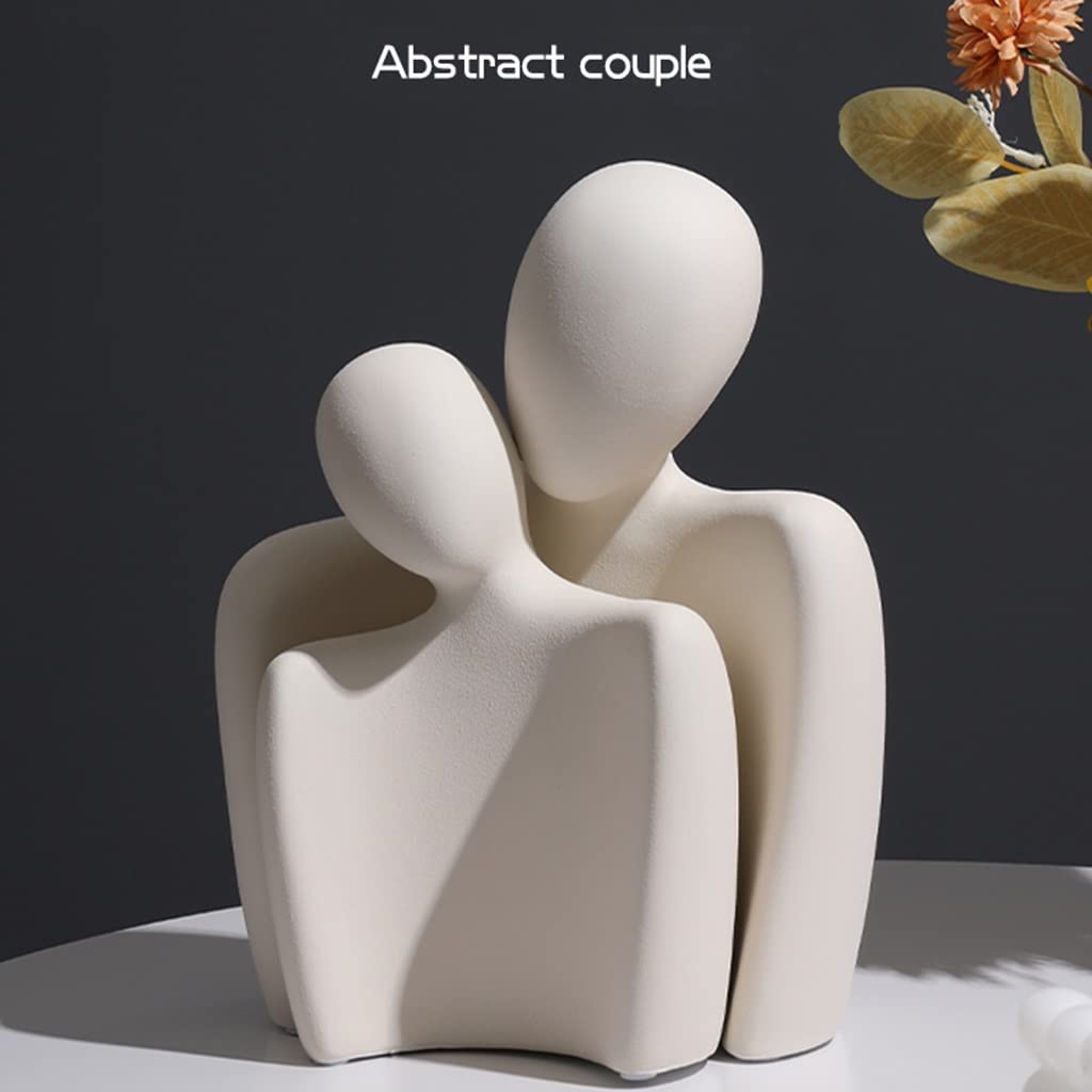 Statua astratta di coppia, scultura di coppia che si abbraccia in ceramica, ornamenti creativi per statue d'amore adatti per la decorazione dell'ufficio della camera da letto del soggiorno del deskto