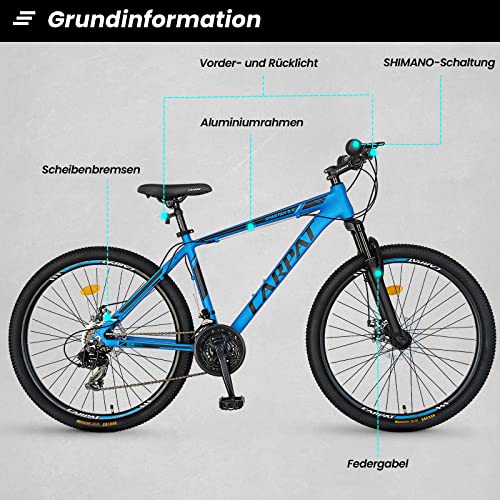 Foto von CARPAT SPORT 26 Zoll Aluminium Mountainbike, Shimano 21 Gang-Schaltung, Doppelscheibenbremsen, Fahrrad geeignet für Erwachsene, Alu MTB, Männer und Frauen- Blau Schwarz……