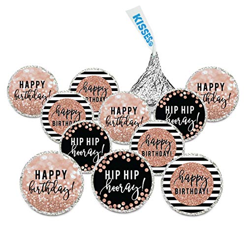 Andaz Press Glitzy Faux Rose Gold Glitter Milestone Chocolate Drop Labels Trio, Happy Birthday!, 240-Pack, Not Real Glitter, Fits Kisses Party Favors Colored Supplies