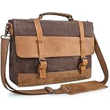 Mens Messenger Bag 15.6 Inch Waterproof Vintage Genuine Leather Waxed Canvas Briefcase Large Satchel