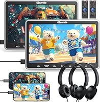 GOnavidio 10,5 DVD Player Auto 2 Bildschirme, Tragbarer Auto DVD-Player mit HDMI-Eingang, Slot-Loading-Disc, 2 Kopfhörer und Kopfstützenhalterung, Unterstützt Letzter Speicher, USB/TF-Karte